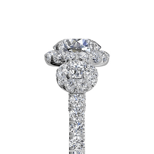 Ritani Three-Stone Halo Diamond Engagement Ring
