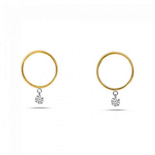 Brevani 14K Yellow Gold Small Front Hoop .20 Ct Diamond Earrings