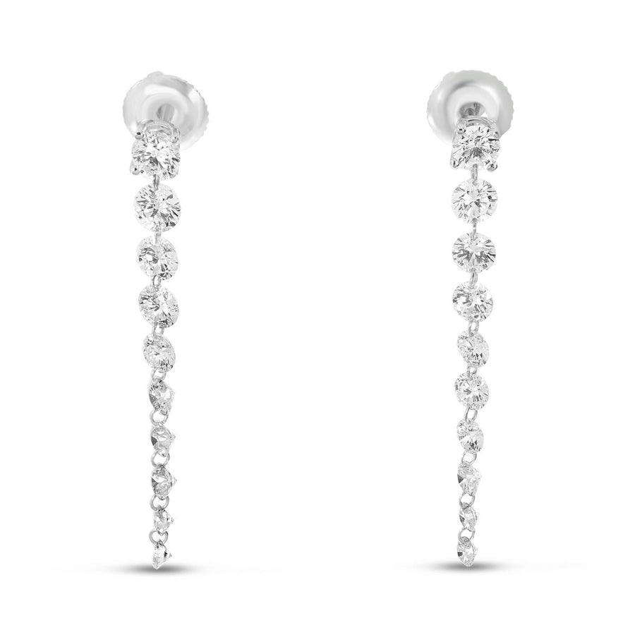 Brevani 14K White Gold Dashing Diamond Stud with 10 Pierced Diamond Dangle Earrings