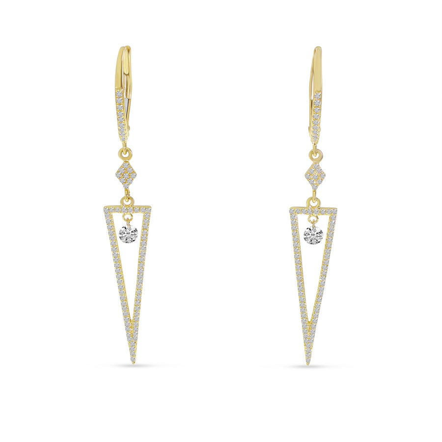 Brevani 14K Yellow Gold Dashing Diamond Triangle Dangle Earrings