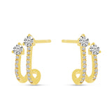 Brevani 14K Yellow Gold Double Diamond Huggie Earrings