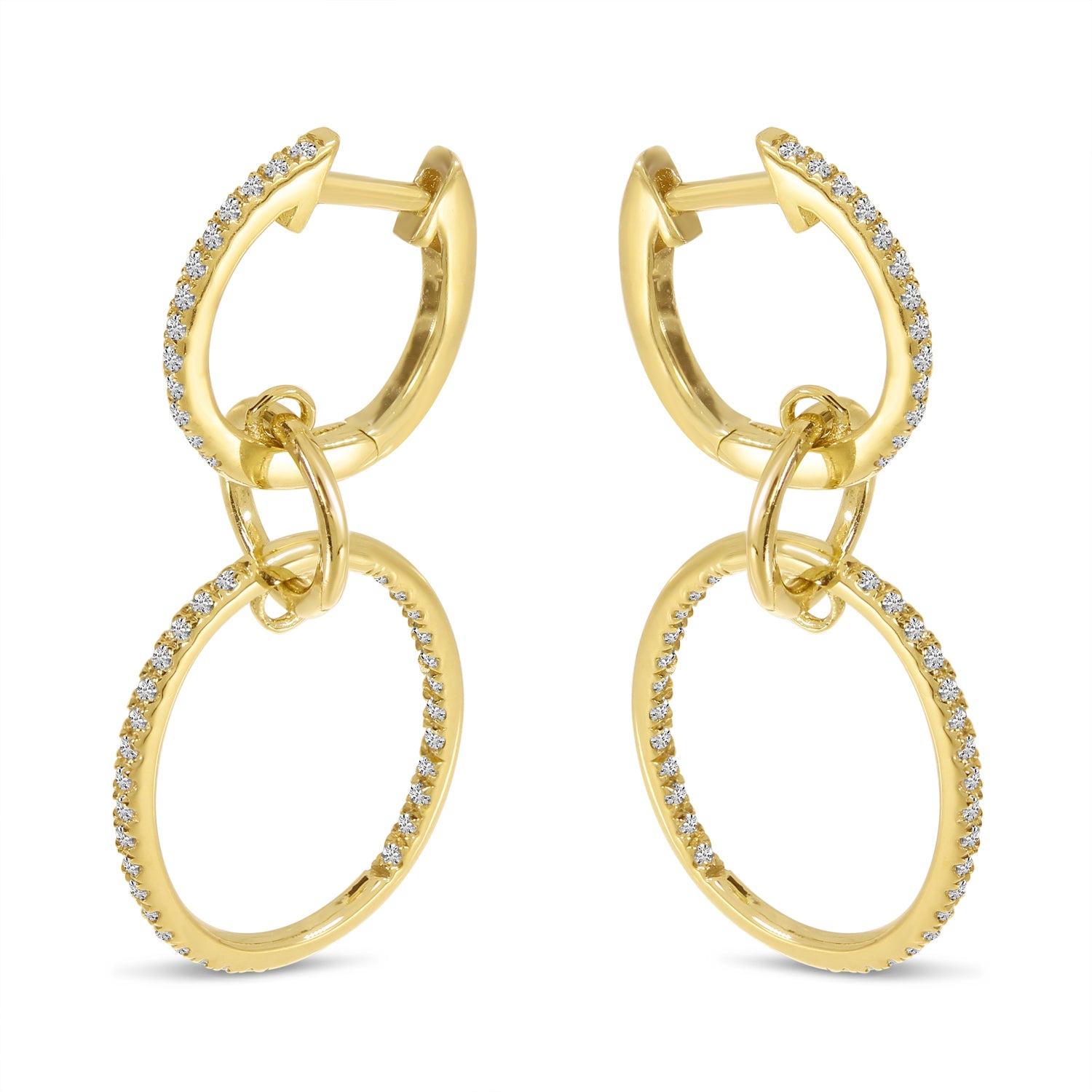 Brevani 14K Yellow Gold Double Diamond Hoop Earrings