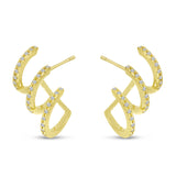 Brevani 14K Yellow Gold Triple Row Diamond Huggies