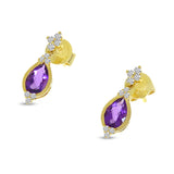 Brevani 14K Yellow Gold Pear Amethyst and Diamond Semi Precious Earrings
