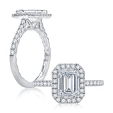 A. Jaffe Emerald Cut Diamond Halo Engagement Ring with Quilted Interior