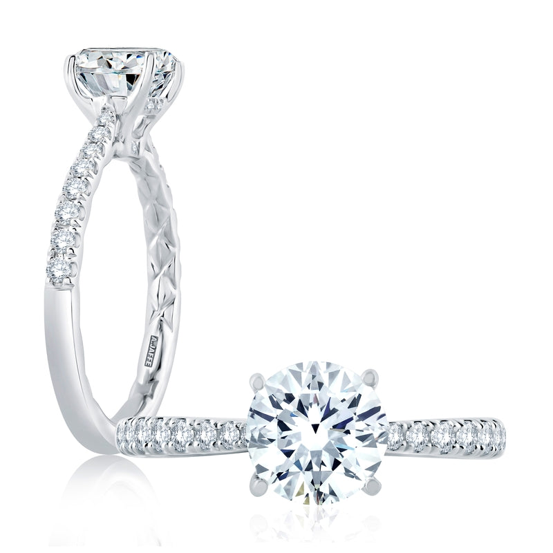 A. Jaffe Tapered Diamond Pave Engagement Ring with Quilted Interior .