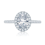 A. Jaffe Oval Halo Engagement Ring with Intricate Gallery Detail and Signature A.JAFFE Quilts Interior