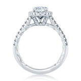 A. Jaffe Oval Halo Engagement Ring with Intricate Gallery Detail and Signature A.JAFFE Quilts Interior