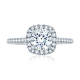 A. Jaffe Intricate Milgrain Accent Gallery Detail Round Center with Cushion Shaped Halo Engagement Ring