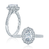 A. Jaffe Floral Inspired Milgrain Detail Halo Oval Engagement Ring