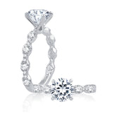 A. Jaffe Four Prong Diamond Engagement Ring with Scalloped Band