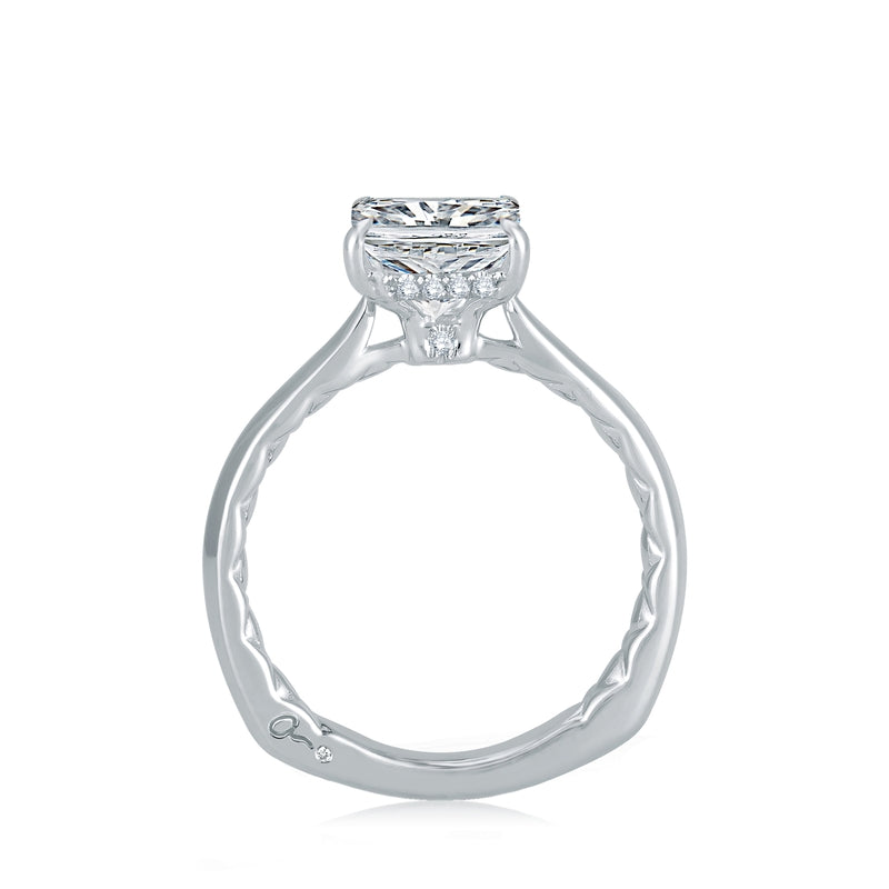 A. Jaffe Peek-A-Boo Pave Profile Cushion Center Diamond Engagement Ring with Signature A.JAFFE Quilts Interior