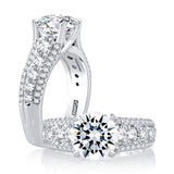 A. Jaffe Modern Three Row Diamond Pave Engagement Ring