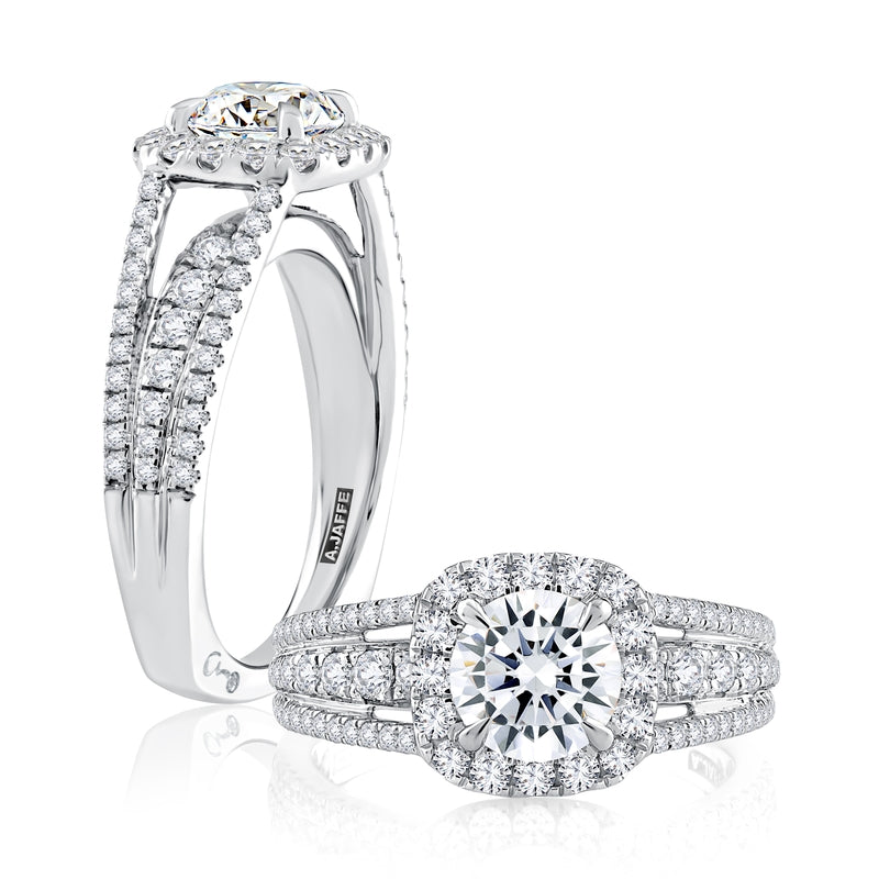 A. Jaffe Triple Split Shank Halo Round Cut Diamond engagement ring