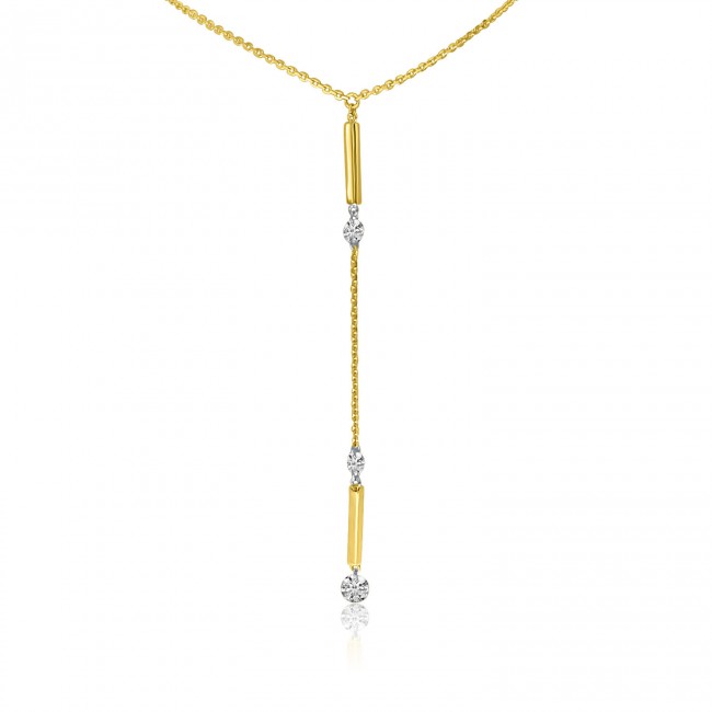 Brevani 14K Yellow Gold Dangling Bar Pierced Diamond Fashion Necklace