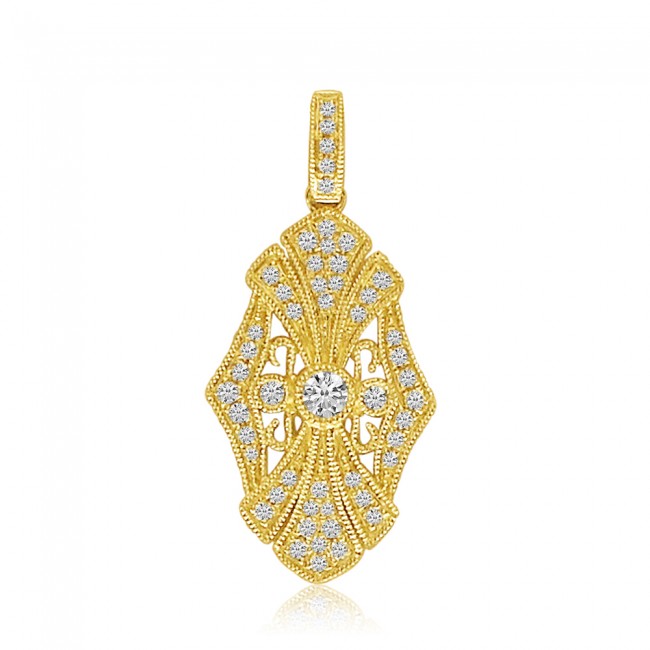Brevani 14K Yellow Gold Art Deco Diamond Fashion Pendant