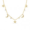 Brevani 14K Yellow Gold Dashing Diamond Moon and Stars Pierced Diamonds Necklace