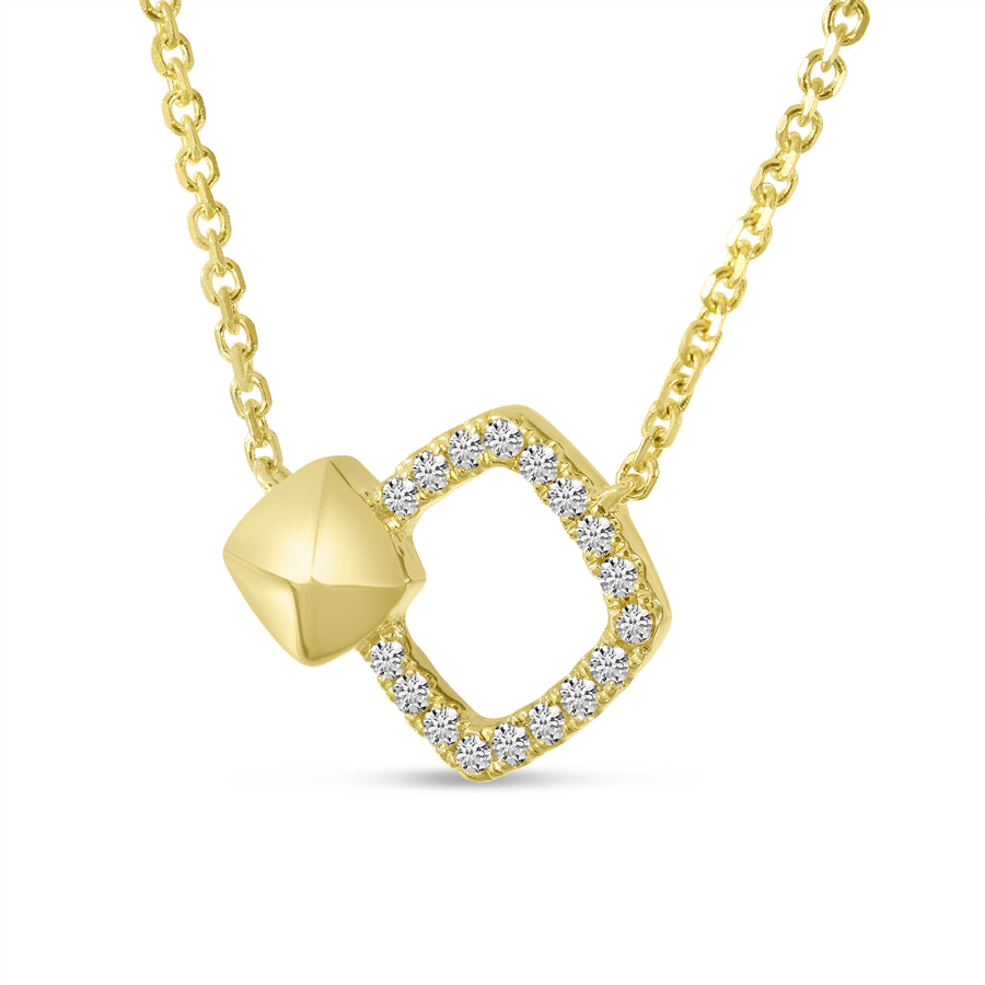 Brevani 14K Yellow Gold Diamond Open Square Necklace