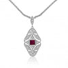 Brevani 14K White Gold Princess Ruby and Diamond Filigree Precious Necklace