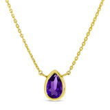 Brevani 14K Yellow Gold Pear Amethyst Birthstone Necklace