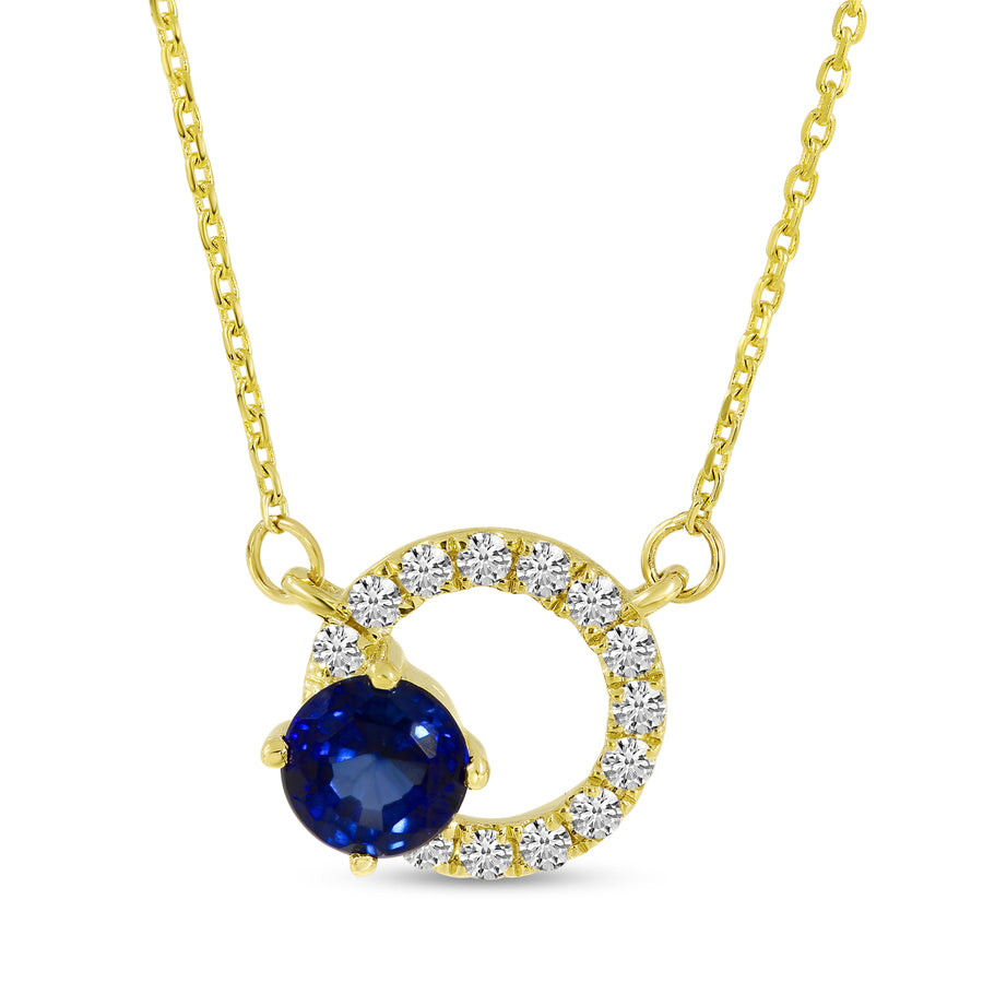 Brevani 14K Yellow Gold Sapphire Circle Necklace