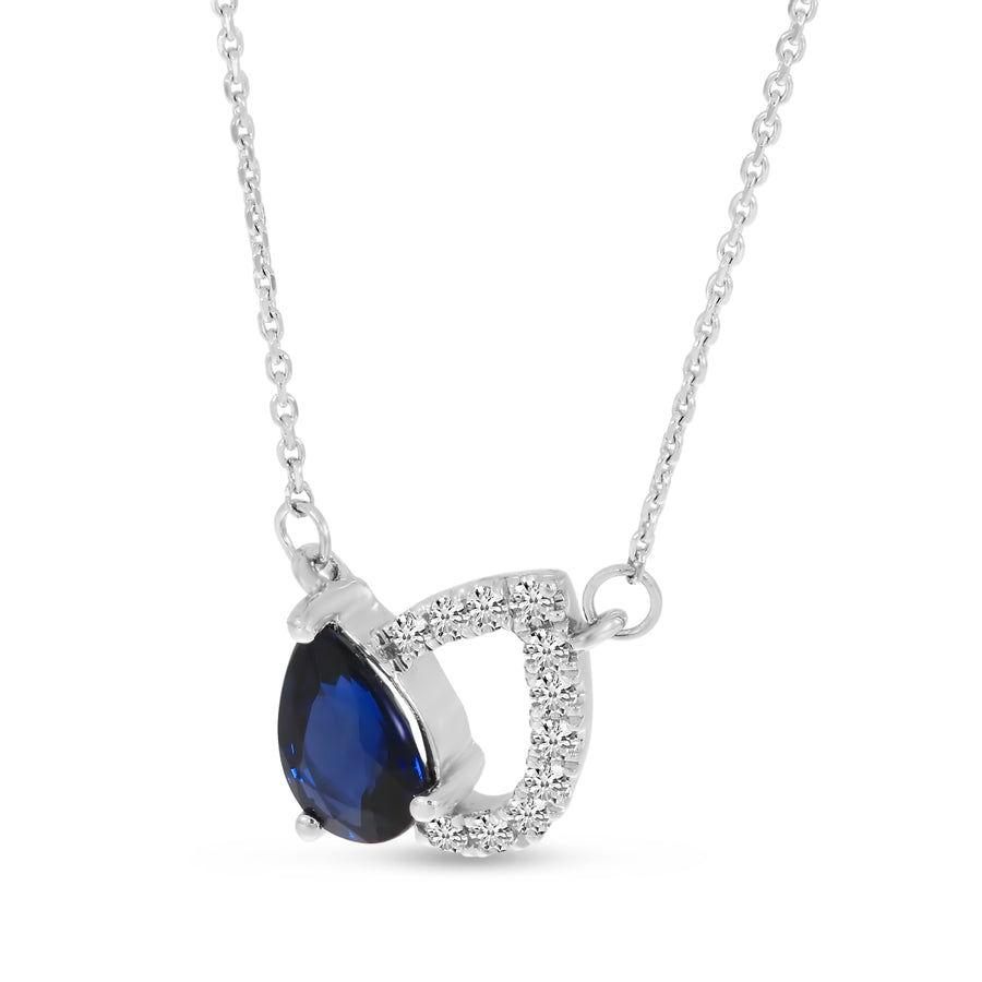 Brevani 14K White Gold Pear Sapphire & Diamond Shadow Necklace
