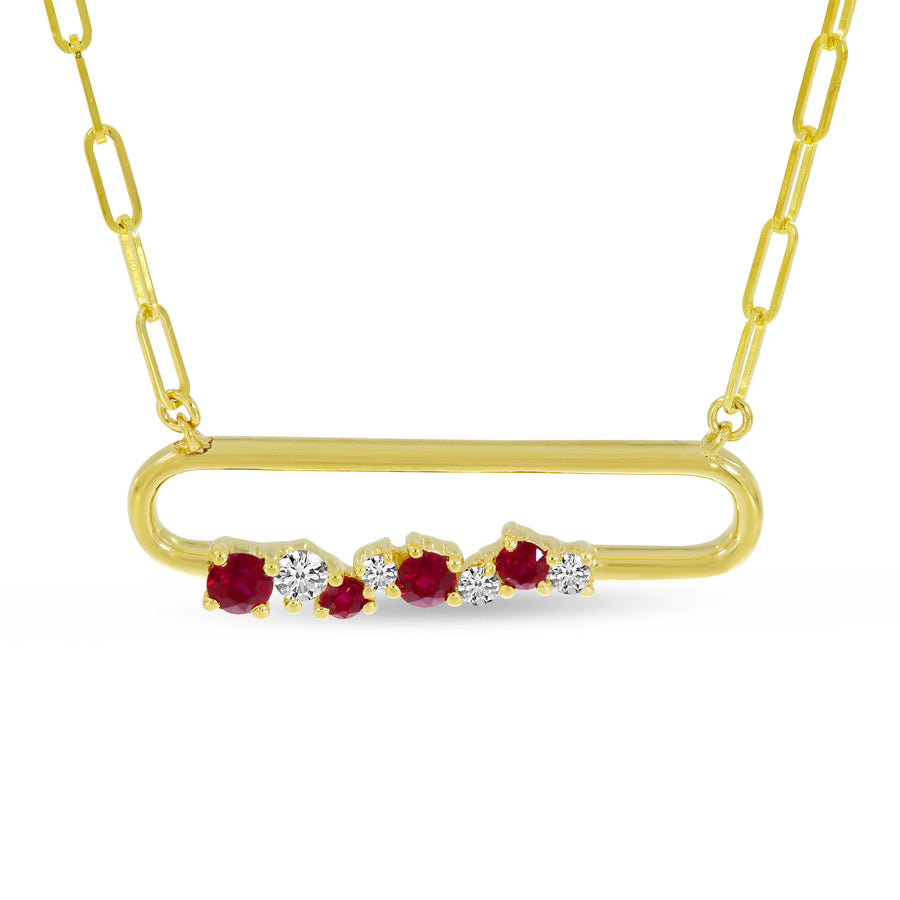 Brevani 14K Yellow Gold Ruby Precious Paperclip Necklace
