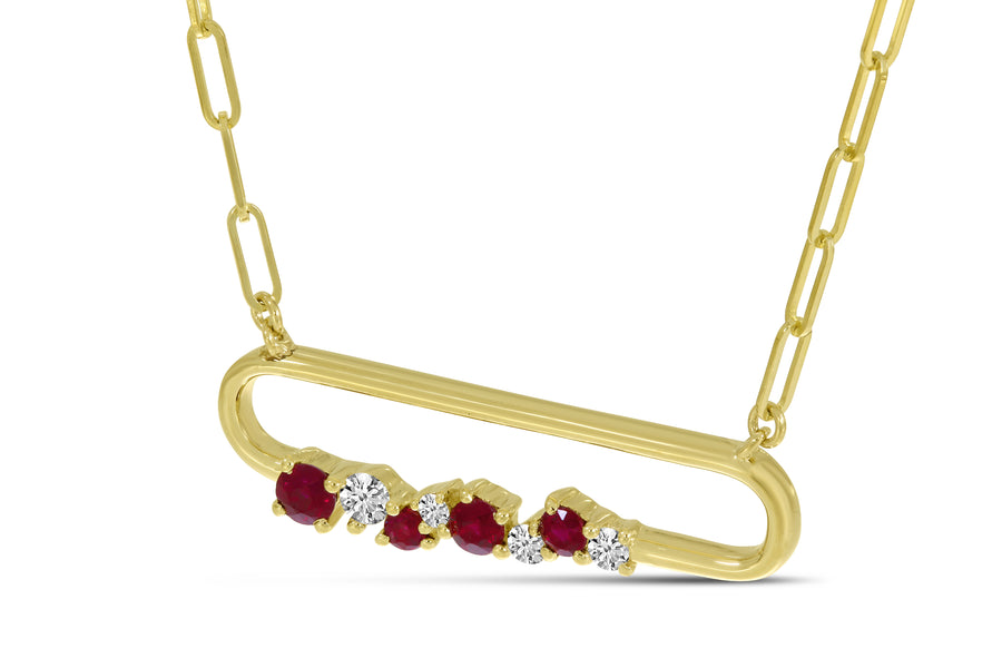 Brevani 14K Yellow Gold Ruby Precious Paperclip Necklace