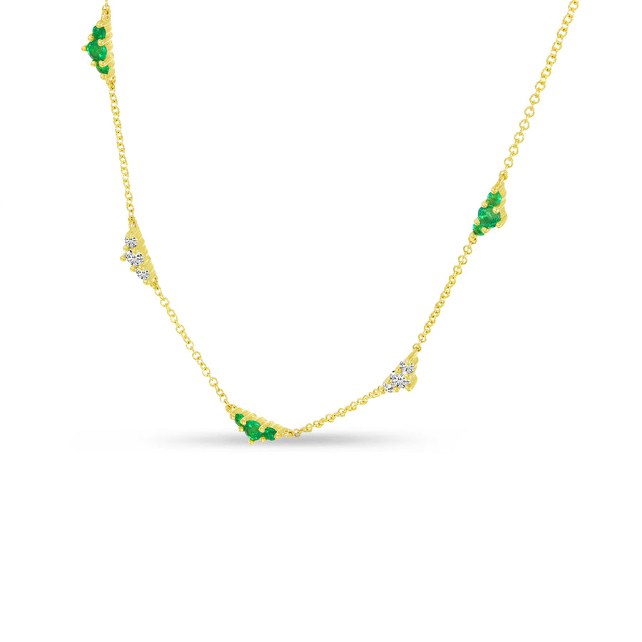 Brevani 14K Yellow Gold 5-Station Emerald & Diamond Necklace