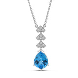 Brevani 14K White Gold Pear Blue Topaz and Diamond Semi Precious Lariat Necklace