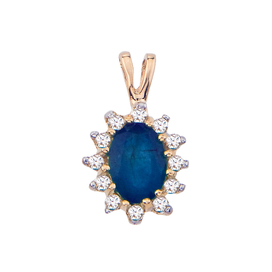 Brevani 14k Yellow Gold Oval Sapphire Precious and Diamond Pendant