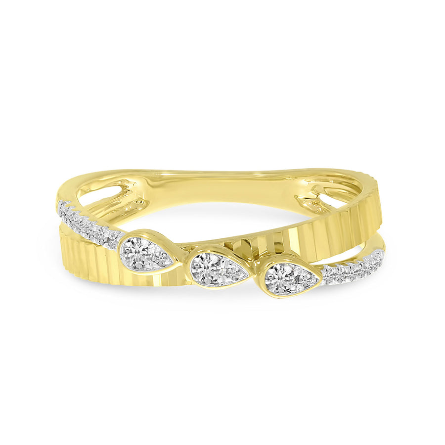 Brevani 14K Yellow Gold Diamond Pear Crossover Ring