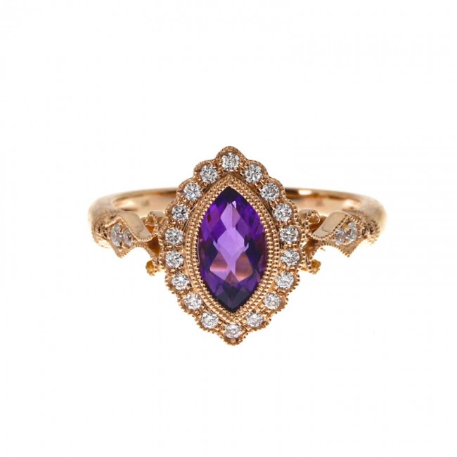 Brevani 14K Rose Gold Marquise Amethyst and Diamond Braided Semi Precious Ring