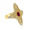 Brevani 14K Yellow Gold Oval Ruby and Diamonds Precious Filigree Ring