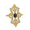 Brevani 14K Yellow Gold Art Deco Oval Sapphire and Diamond Precious Fashion Ring