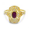 Brevani 14K Yellow Gold Oval Ruby and Diamond Art Deco Rectangular Ring