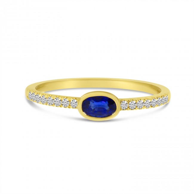 Brevani 14K Yellow Gold East West Oval Sapphire and Diamond Precious Ring
