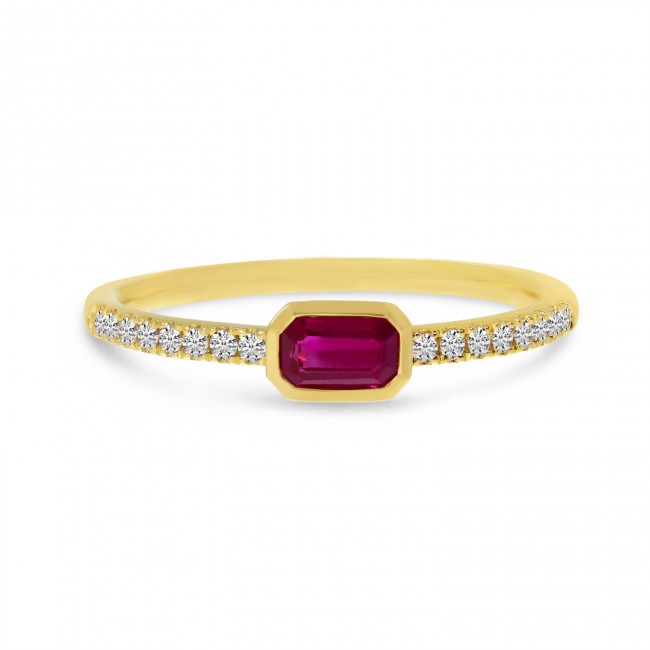 Brevani 14K Yellow Gold East West Octagon Ruby and Diamond Precious Ring