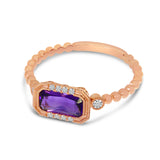 Brevani 14K Rose Gold Octagon Amethyst and Diamond Semi Precious Beaded Band Ring