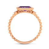 Brevani 14K Rose Gold Octagon Amethyst and Diamond Semi Precious Beaded Band Ring