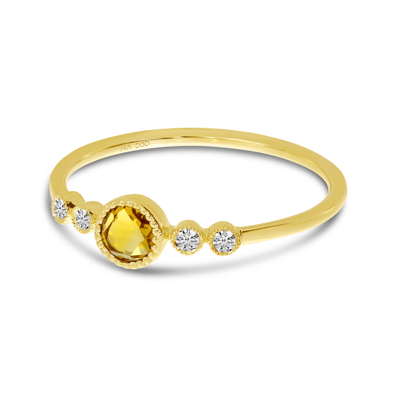 Brevani 14K Yellow Gold Round Citrine and Diamond Stackable Semi Precious Ring