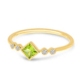 Brevani 14K Yellow Gold Princess Peridot and Diamond Stackable Semi Precious Ring