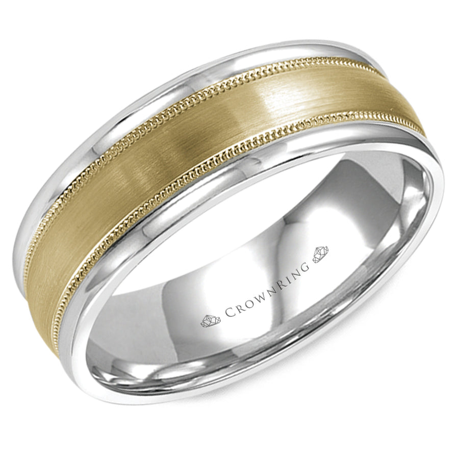 Crownring Wedding Band Yellow and White Gold Classic 7.00mm