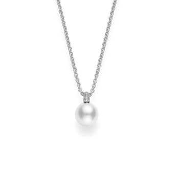 Mikimoto Akoya Cultured Pearl and Pave Diamond Pendant