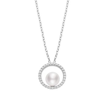 Mikimoto Akoya Cultured Pearl Pendant with Diamonds in 18K White Gold