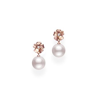 Mikimoto Akoya Cultured Pearl Cherry Blossom Earrings in 18K Pink Gold