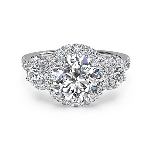 Ritani Three-Stone Halo Diamond Engagement Ring