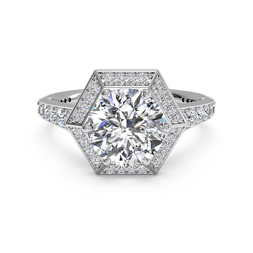 Ritani Vintage Hexagonal Halo Vaulted Diamond Band Engagement Ring