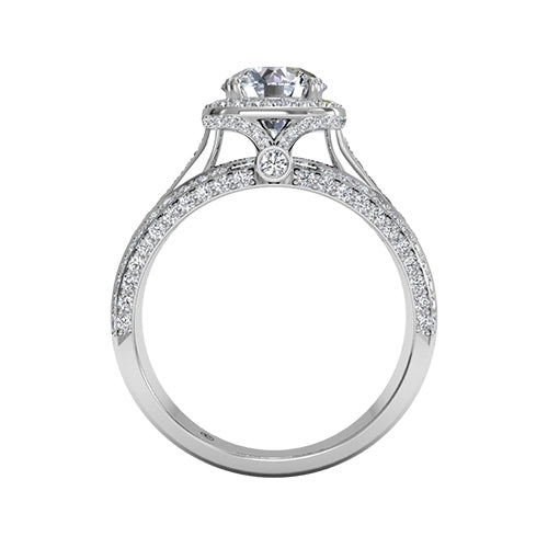 Ritani Masterwork Cushion Halo Triple Diamond Band Engagement Ring with Surprise Diamonds