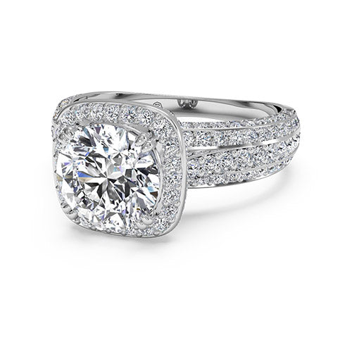 Ritani Masterwork Cushion Halo Triple Diamond Band Engagement Ring with Surprise Diamonds